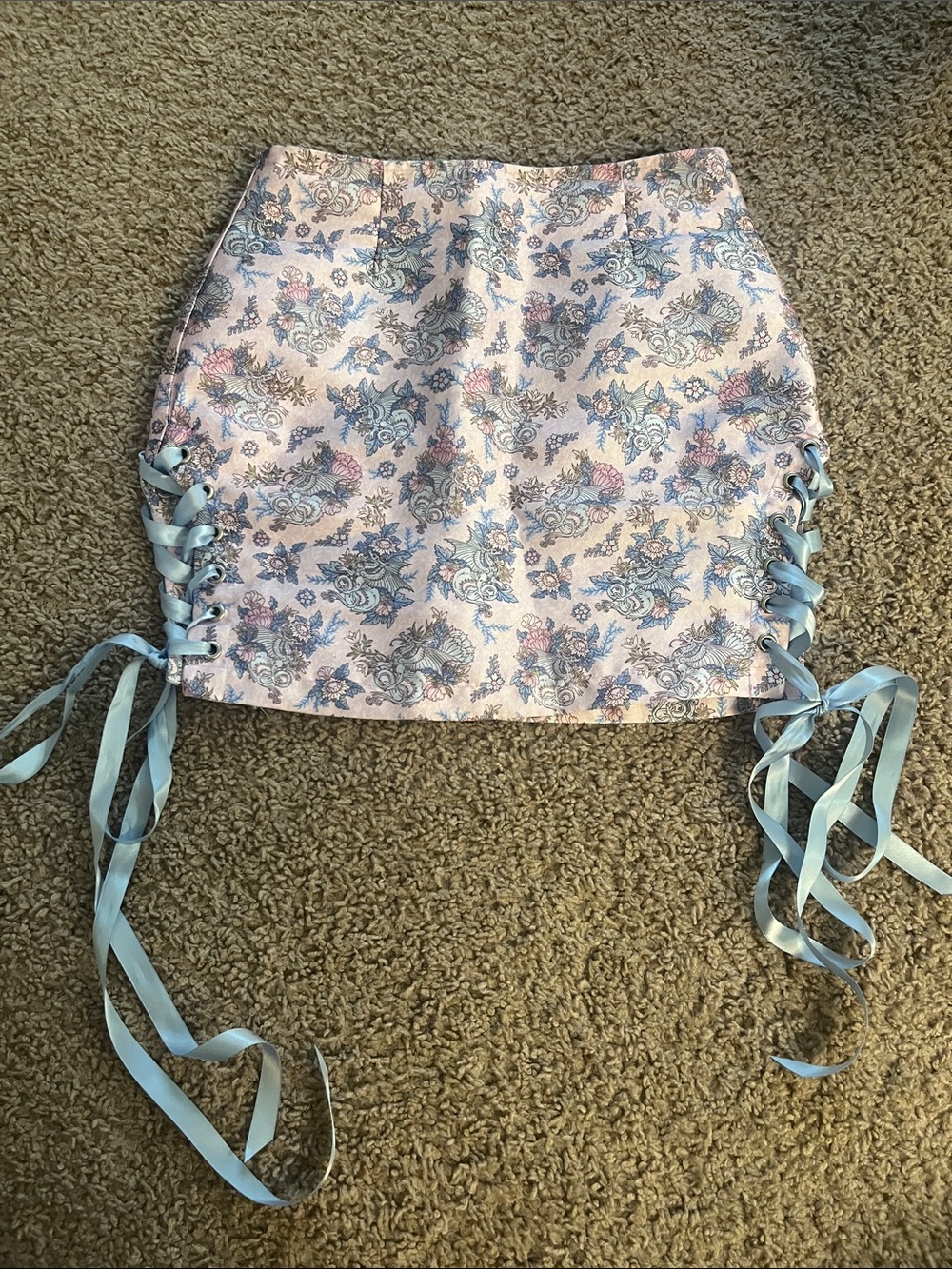 Sugar Thrillz Pastel Floral Lace-Up Mini Skirt in Light pink